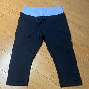 lululemon athletica Black Capri Leggings with Light Blue Waistband#4